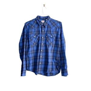 Levi's Mens Tartan Plaid Flannel Pearl Snap Button Western Shirt Blue Medium